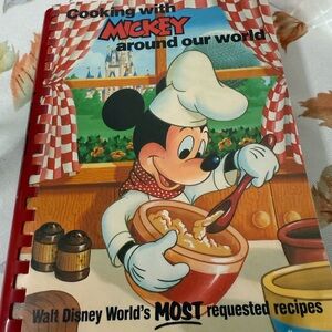 First Printing 1986 Signed Disney Cooking with Mickey Cookbook - Red and White!